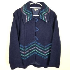 Cayson Women Wool Jacket Size L Embellished Blue Artsy Button Up
